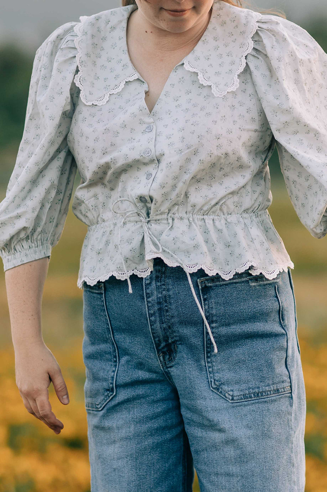 Heidi top -  dusty blue floral